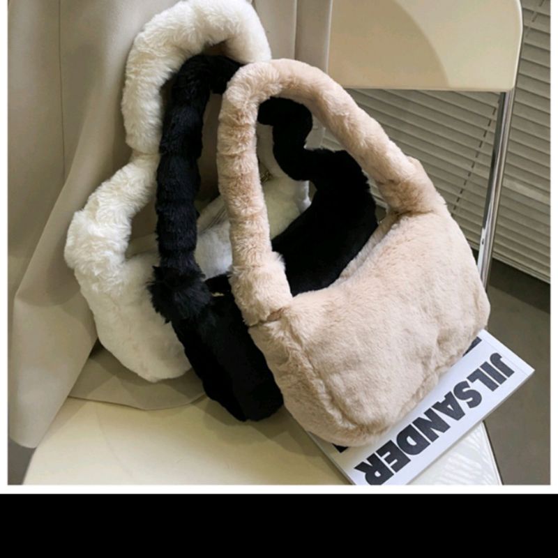 Tas Phebe Shoulder Bag Fluffy Fur Korea Viral -  TAS BAHU BULU MODEL MASAKINI