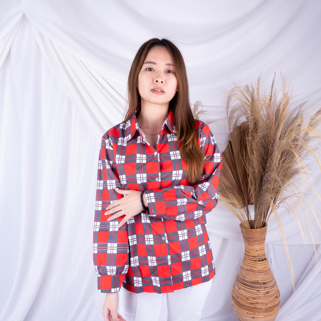 OVERSIZE KEMEJA OSLIN | Kemeja Oversize Wanita - Kemeja Korea - Kemeja Wanita Murah-MERAH