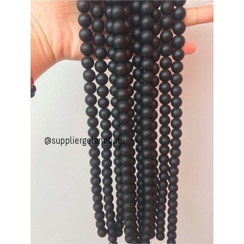 bahan batu blackstone 12mm doff onyx matte aksesoris gelang kalung kesehatan pria wanita cewek cowok