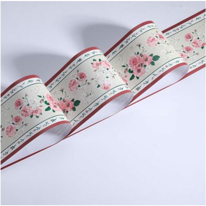 Border List Wallpaper Dinding Hijau Bunga Mawar Pink DY-003