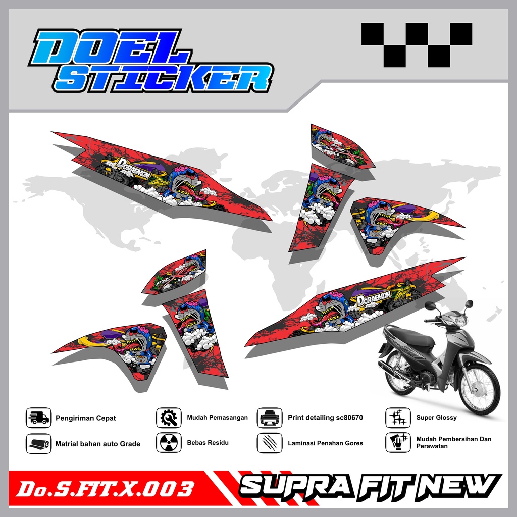 STICKER STRIPING SUPRA FIT NEW SUPRA FIT NEW / FIT X / FIT LIST VARIASI HOLOGRAM , CROME DOEL 003