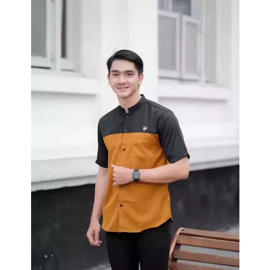 Baju Koko Kurta Dewasa Lengan Pendek Material Catton  Adem Serap Keringat-HITAM KUNYIT