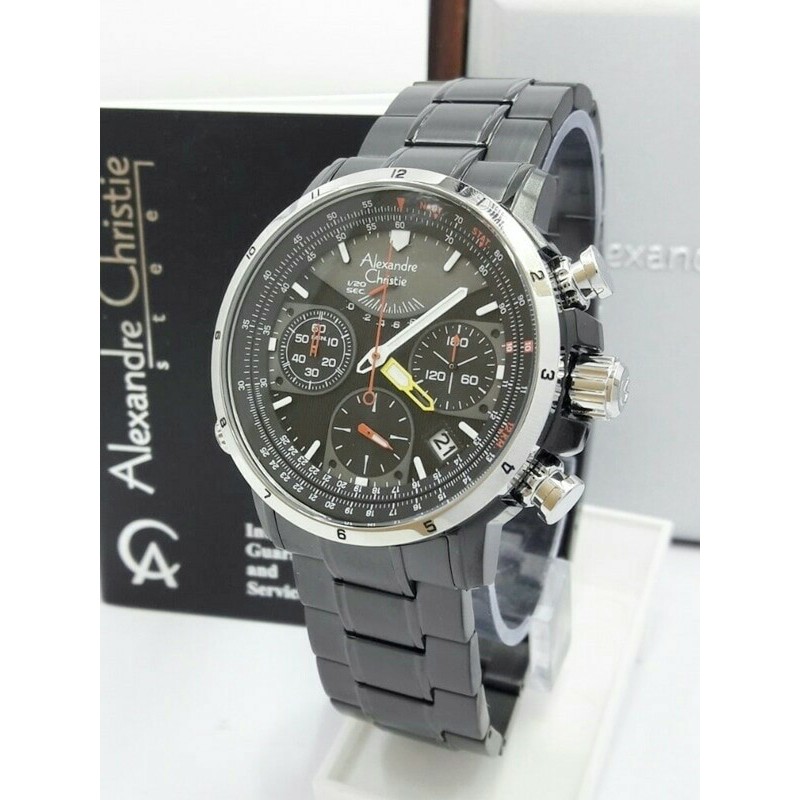 ALEXANDRE CHRISTIE WATCH AC 6394 PRIA CRONOGRAF FULL BLACK RING WHITE ORI