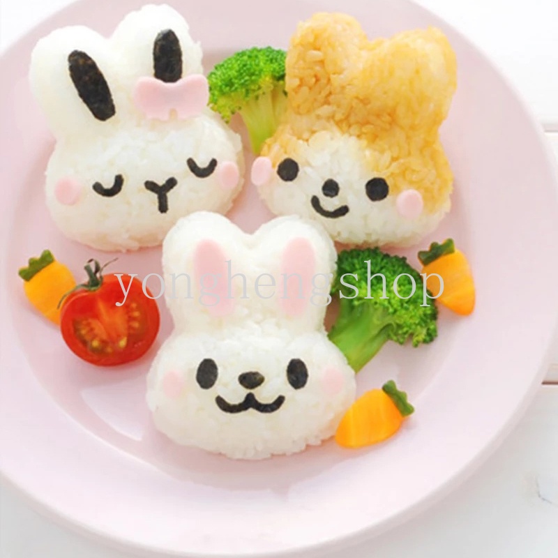 3pcs / Set Cetakan Sushi / Onigiri / Bento Bentuk Kartun Beruang / Kelinci DIY Untuk Anak