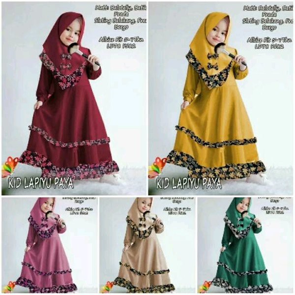 Gamis anak dengan jilbab - Maxi kid setelan kerudung cantik -Pakaian muslimah anak cewe 5 6 7 tahun