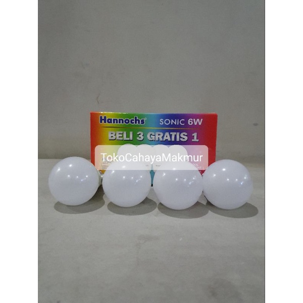 PROMO Lampu Bohlam LED Sonic 6w 6watt Hannochs ISI 4Pcs Cahaya Putih