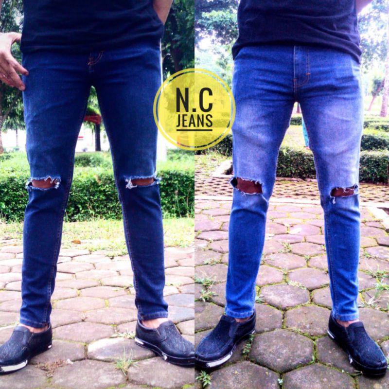 CELANA JEANS PENSIL SOBEK LUTUT PRIA FHASION  BAHAN JEANS STRETCH MELAR