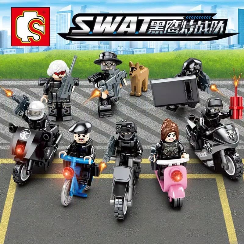 Brick Minifigure Sembo Block 102101 - 102108 SWAT Team Set 8 pcs KUALITAS PREMIUM