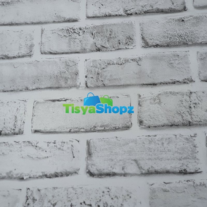WALLPAPER STICKER | MOTIF BATA PUTIH LIST ABU ABU | Uk. 45cm x 9m