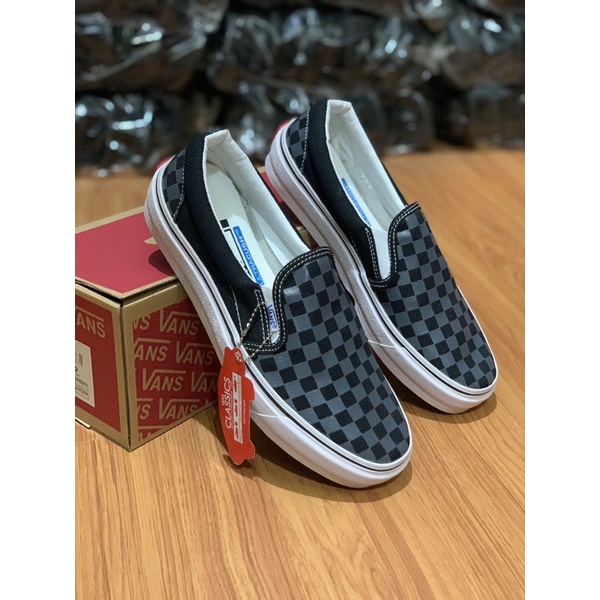 SEPATU V4NSS SLIP ON Checkerboard Black Pewter Grey