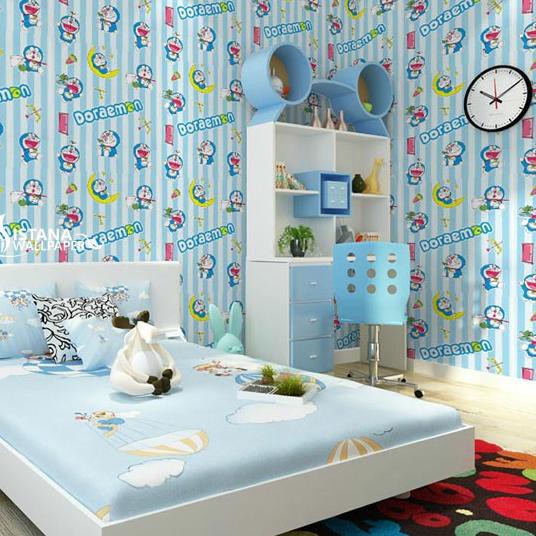 Wallpaper Dinding D0r43m0n Garis Biru Stiker Dekorasi Kamar Tidur Anak Cowok Motif Karakter Lucu Shopee Indonesia