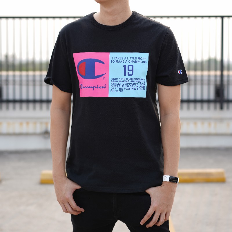  Kaos  Champion  100th Anniversary Square Print Shopee 