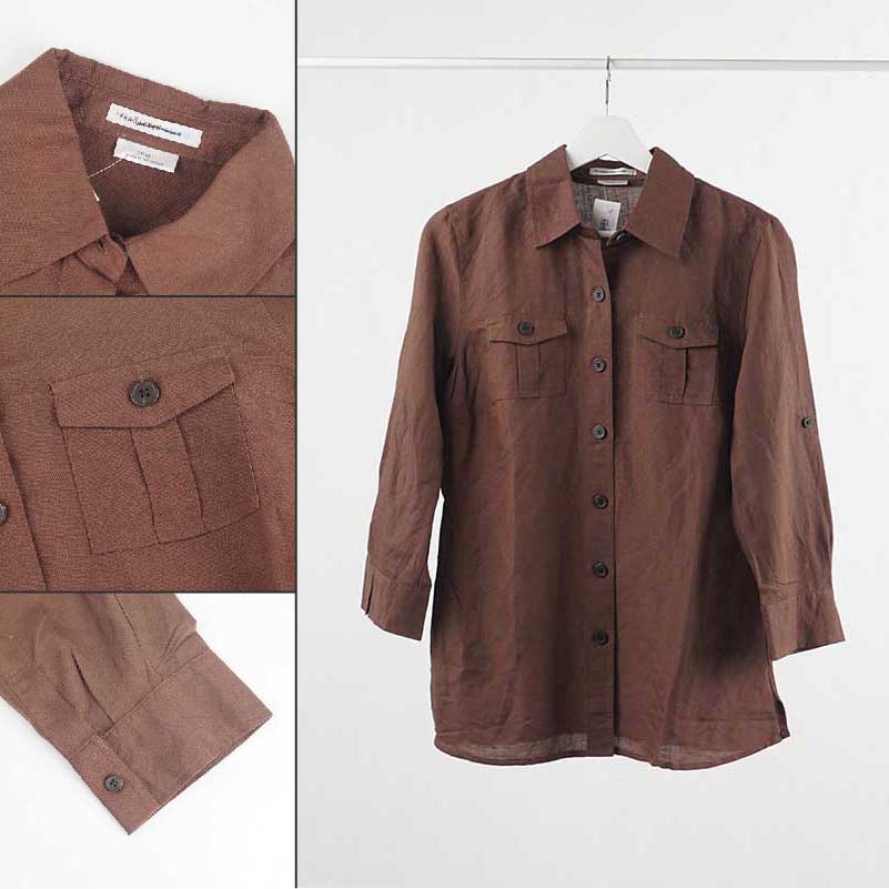 Kemeja Wanita Linen Quarter Sleeve Full Kancing Ada Kantong Depan-4