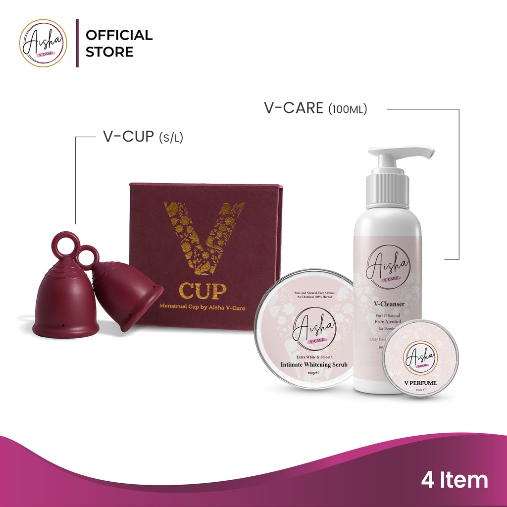 (PAKET SPESIAL AWAL TAHUN) PAKET V-CUP dan V-CARE COMBO | AISHA V CARE | PERAWATAN KEWANITAAN HERBAL |TERINSPIRASI DARI SUNNAH