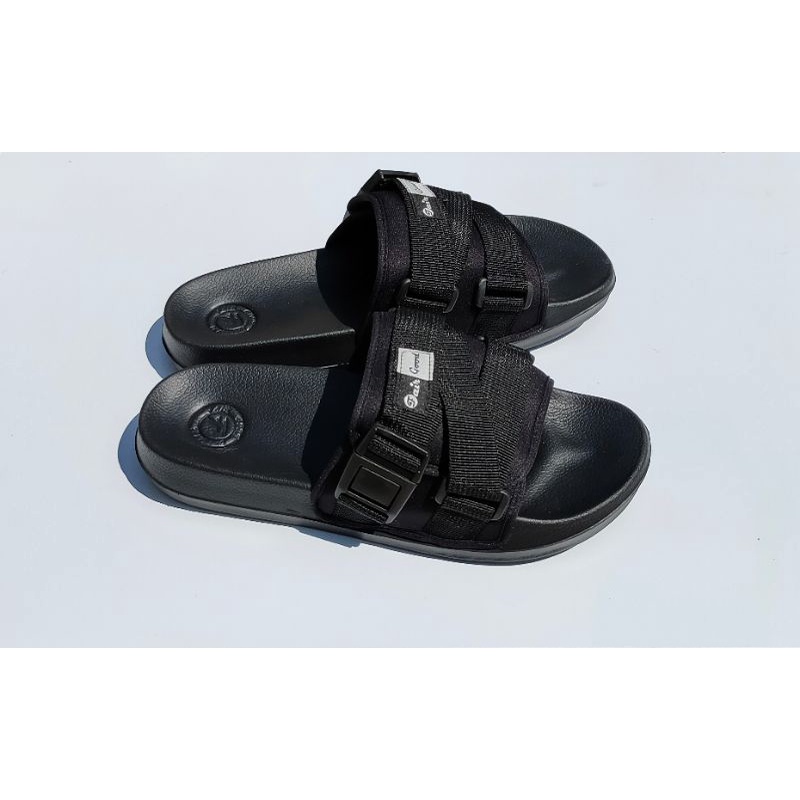 Sandal Slide Pria Wanita Stereo Full Black Sandal Slip