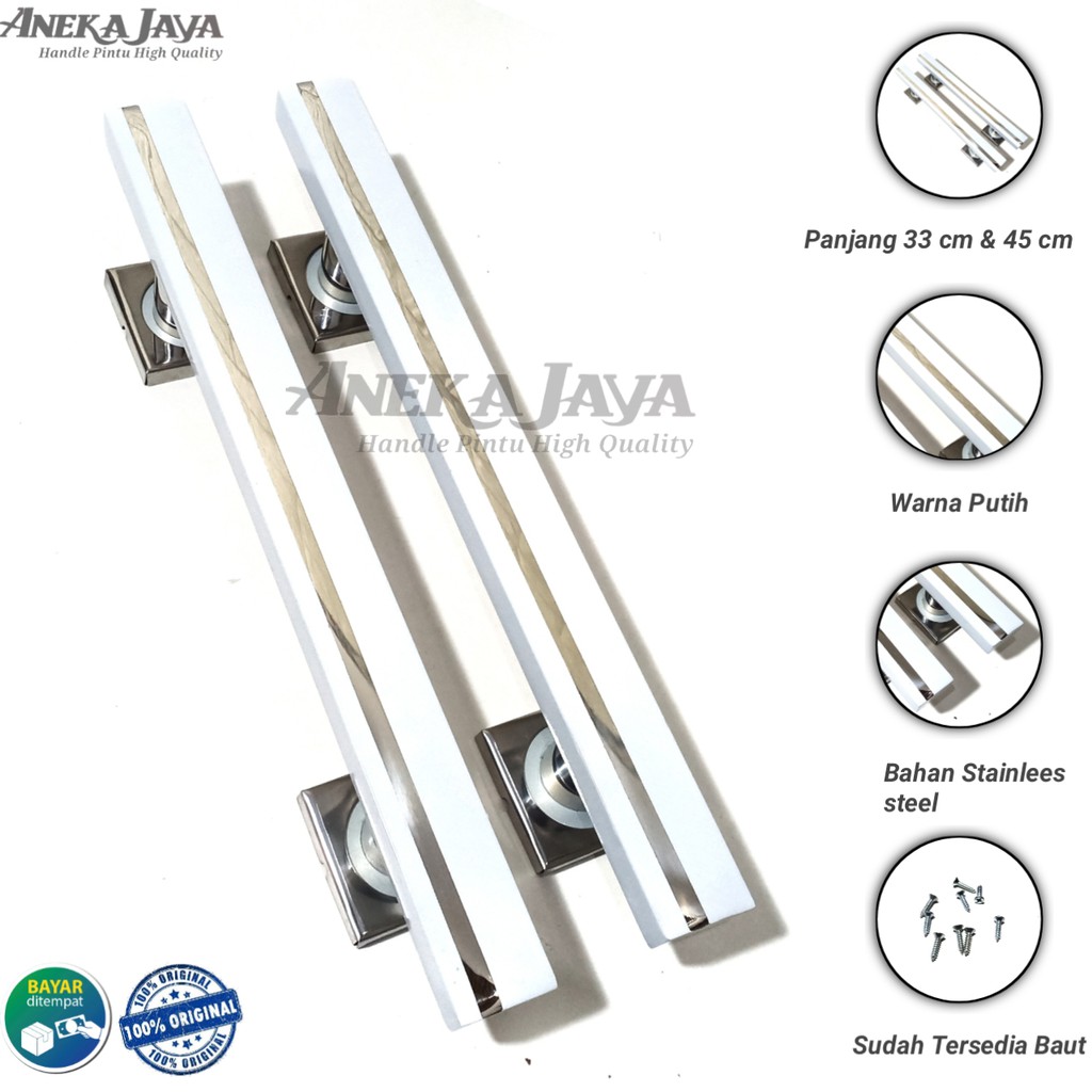 Gagang pintu rumah set kunci panjang 33 cm &amp; 45 cm / Handle pintu rumah / Pegangan pintu rumah putih