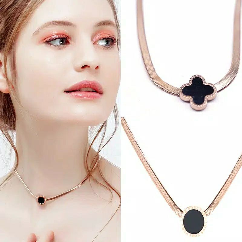 Titanium kalung Simple anti karat &amp; luntur Rose gold korea