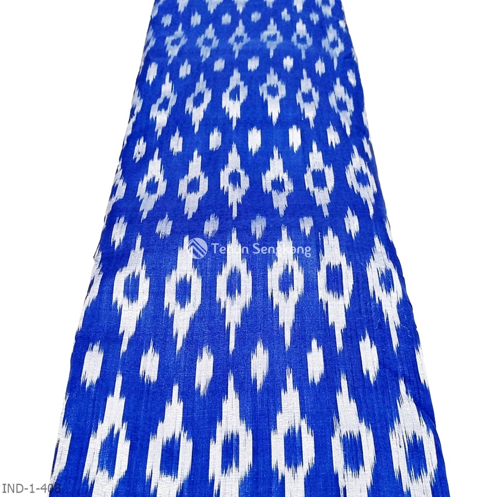 Kain Tenun Ikat Sutera Bugis Makassar Biru Putih - Tenun Sengkang IND-1-408 (Harga Per 0,5 Meter)