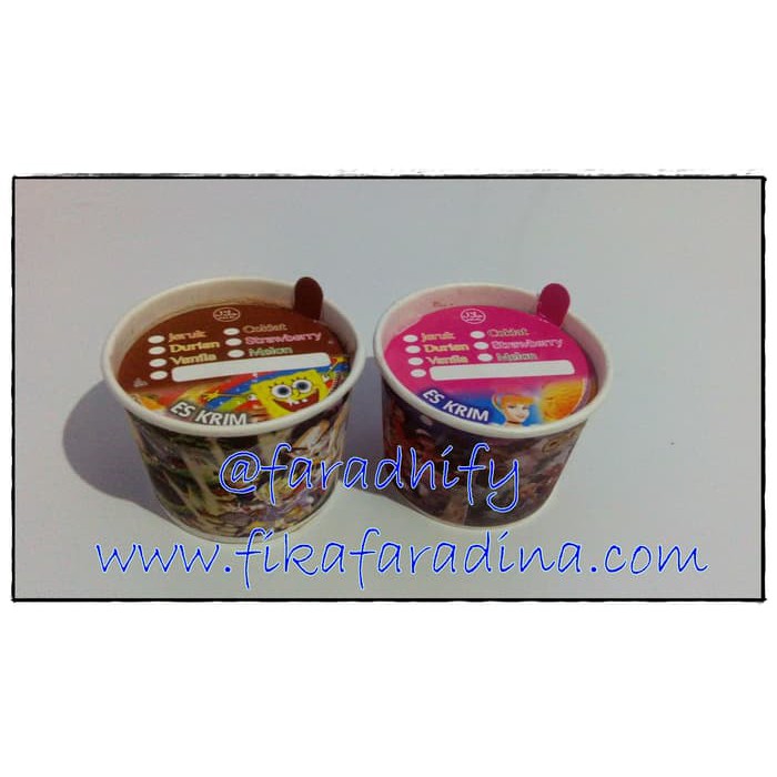Cup Ice Cream + Tutup + Sendok - Paper Cup Ice Cream - Gelas Ice Cream Murah
