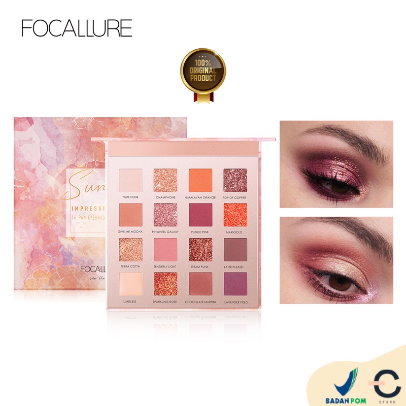 [ORI BPOM] FOCALLURE 16 Pan Glitter Eyeshadow Sunrise Palette The Impressionism -16 colors Palet #FA88