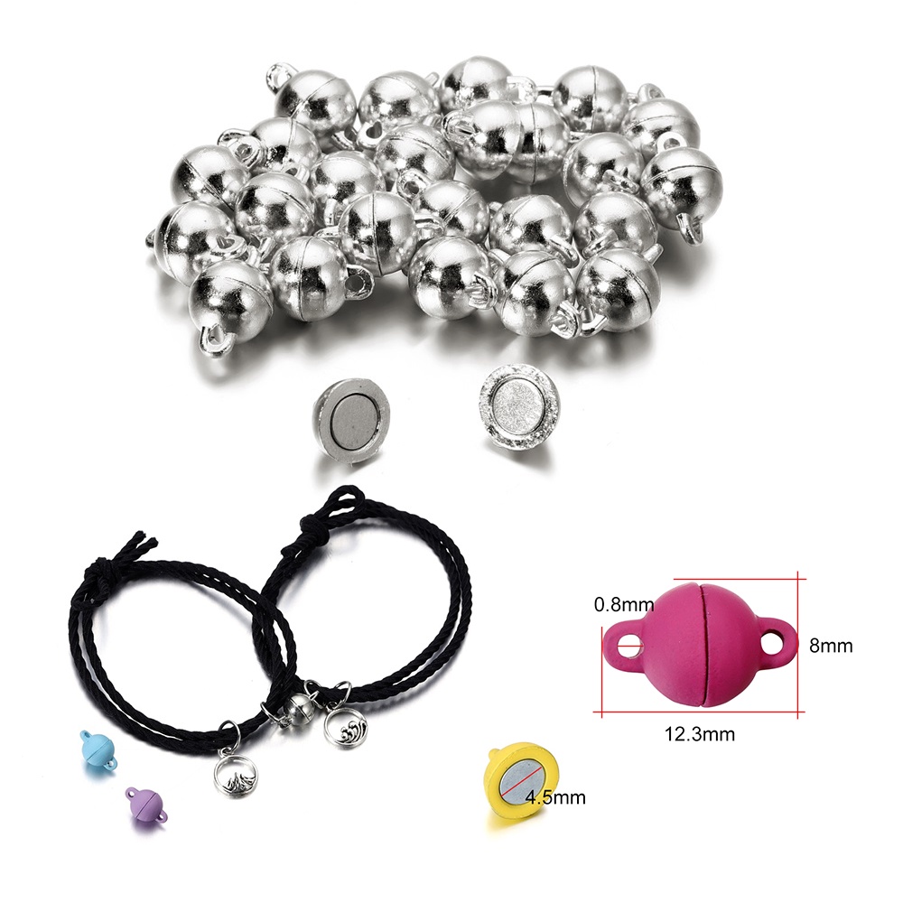 5set/pack Gesper magnetik warna bulat cocok untuk gelang dan kalung