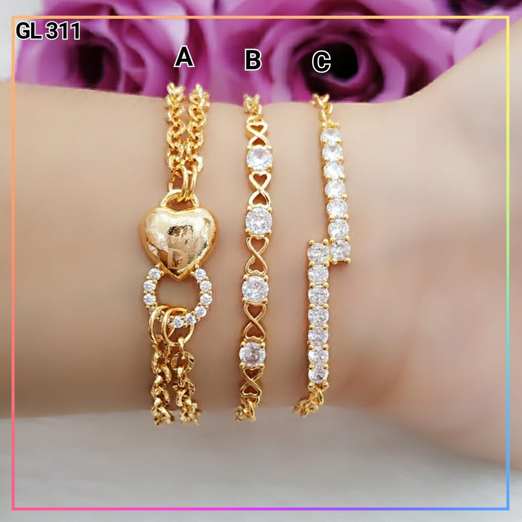 Gelang xuping gelang dewasa/remaja rantai jurai love 2 layer perhiasan wanita lapis emas gold GL 311