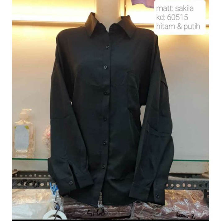 [BISA COD]Kemeja Polos Hitam dan Putih Kerah dan tanpa Kerah bahan Shakila