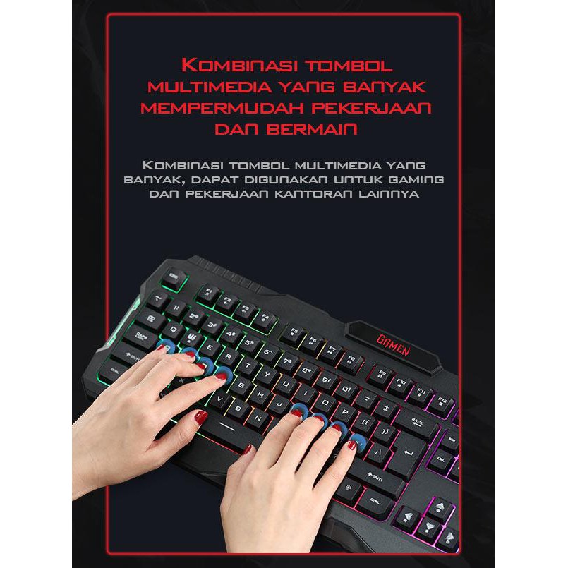 GAMEN GK100 Rainbow Backlight Gaming Keyboard Waterproof Double Light Button