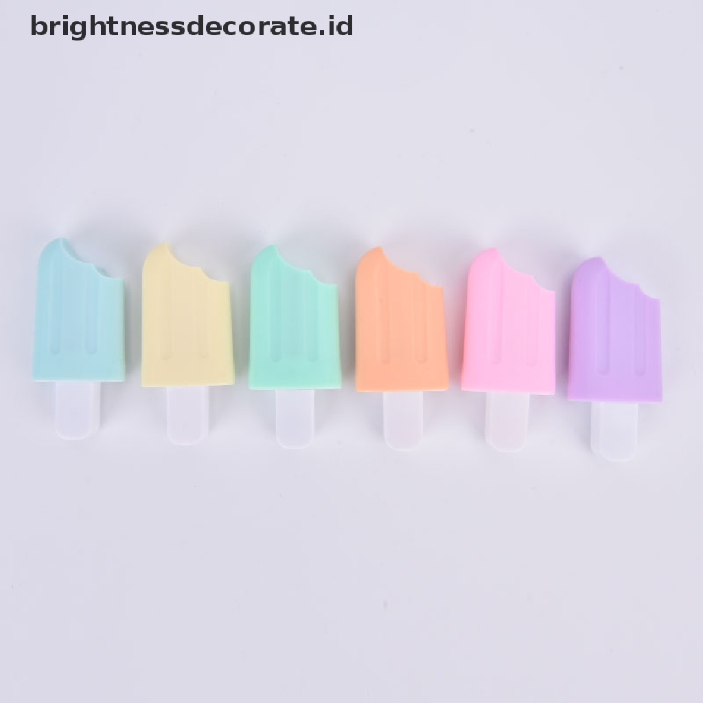 6pcs / Pak Highlighter Bentuk Es Krim Warna Permen Untuk Perlengkapan Sekolah / Kantor