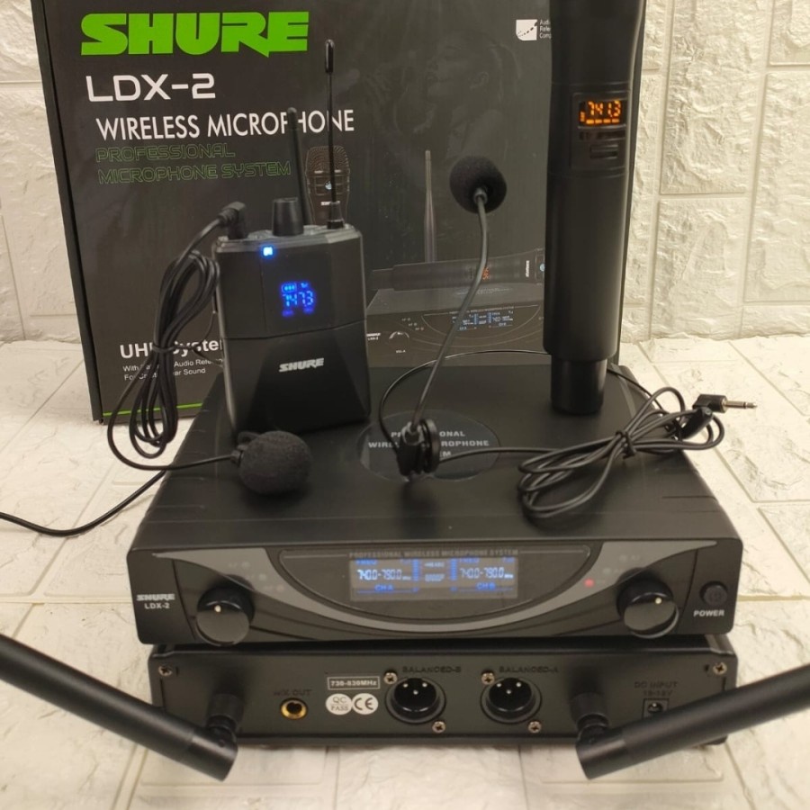 mic wireless shure ldx2 ldx 2 pegang + clip on + headset multi channel
