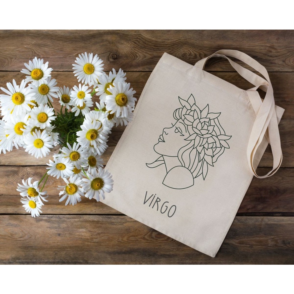 TAS WANITA VIRGO BORDIR / TOTE BAG WANITA LUCU BAHAN BLACU TEBAL PREMIUM TERBARU'