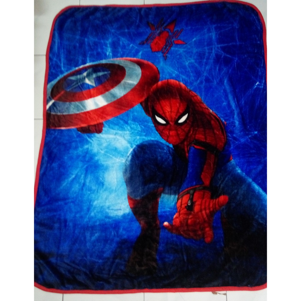 Selimut Baby / Bayi Karakter Marvells Spiderman Blue Bulu Soft Panel 100x140 Full Listing Jahit