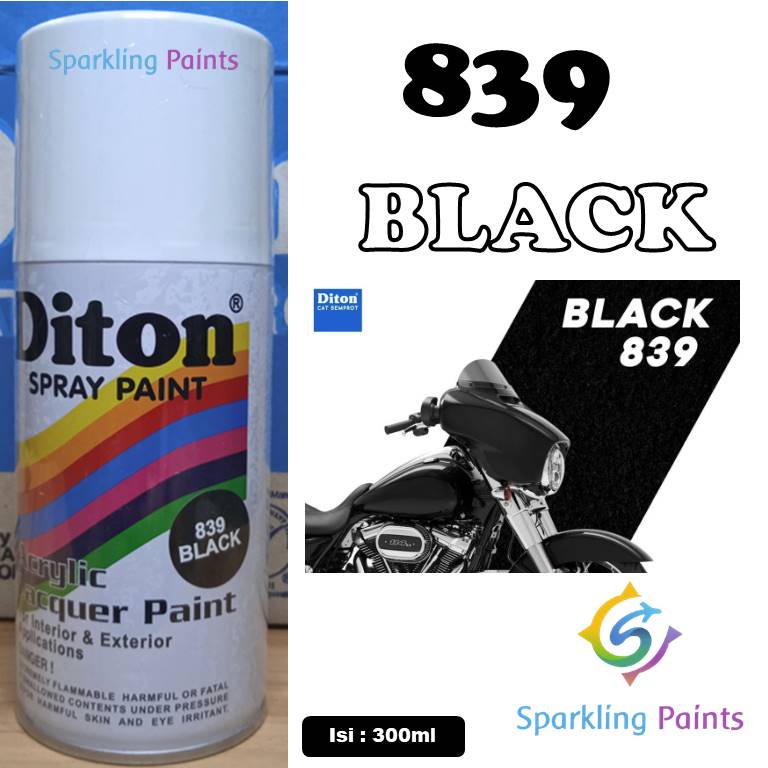 Pilox Diton Black 839 Hitam Glossy Mengkilap Kilap Gloss 300ml Warna Hitam Mengkilap pilok sepeda motor mobil velg mesin