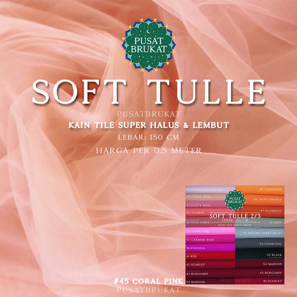 KAIN SOFT TULLE POLOS - KAIN TILE METERAN / BAHAN TULE POLOS HALUS &amp; LEMBUT. [harga utk per 0.5m]