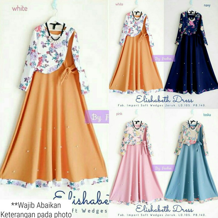 Gamis motif bunga / Dress lucu / Baju muslim wanita : Elisabeth dress