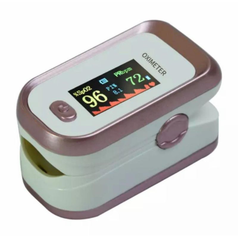 Oksimeter Oximeter Fingerpulse Tip LCD Premium Pink Rose Gold Merah Muda - White Putih