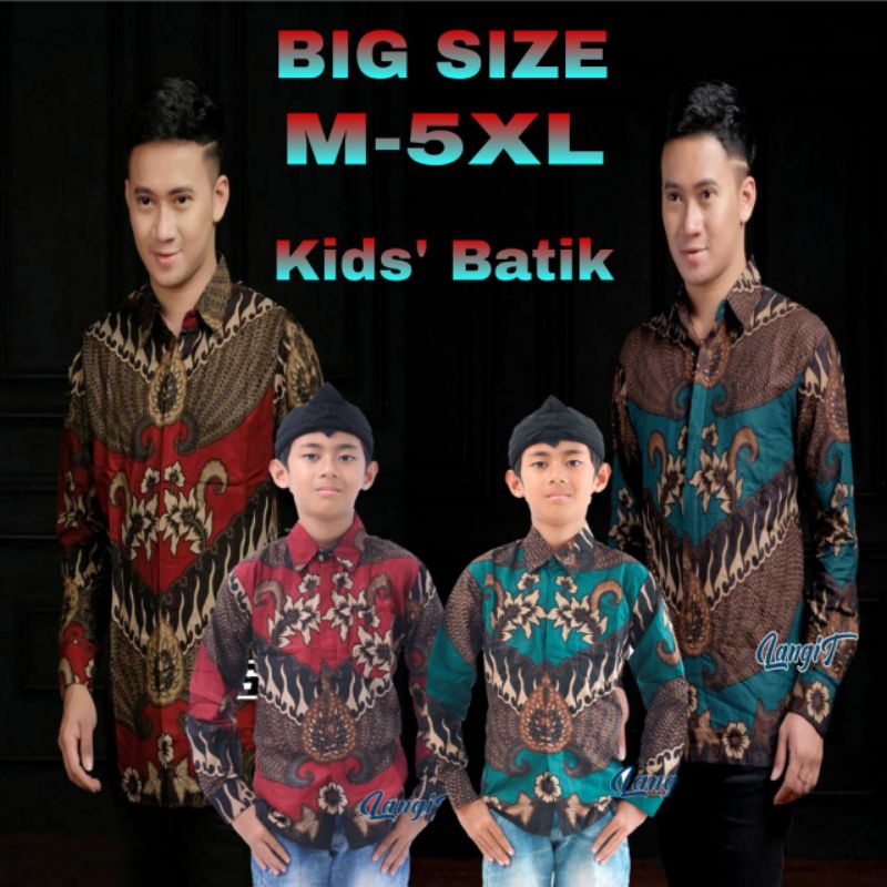 Batik kemeja lengan panjang big size jumbo M L XL XXL 3XL 4XL 5XL dan kemeja anak lengan panjang