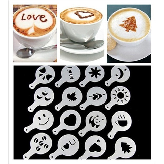 cetakan kopi 16 in 1 set coffee printing cappuccino latte art mold model barista cafe arabica aceh