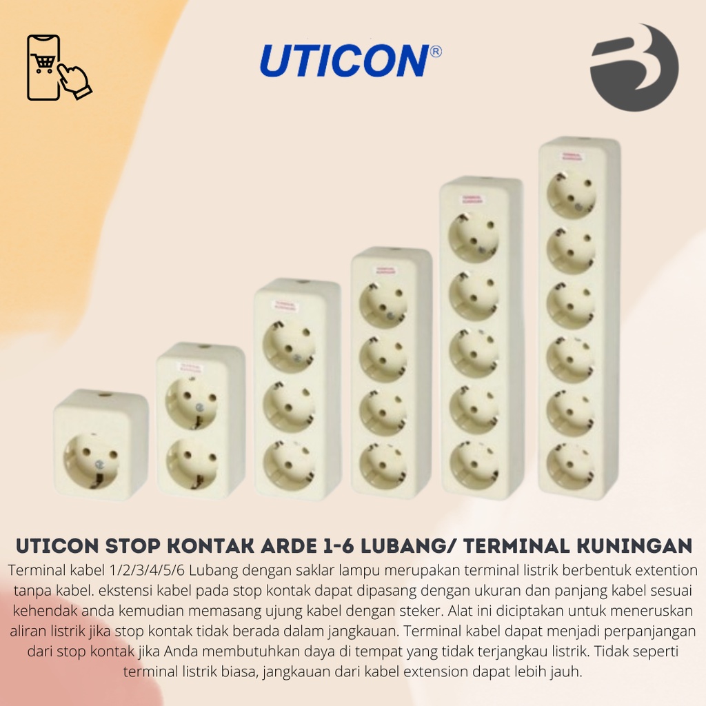 UTICON STOP KONTAK ARDE 1-6 LUBANG/ TERMINAL KUNINGAN/ COLOKAN LISTRIK - 1 LUBANG