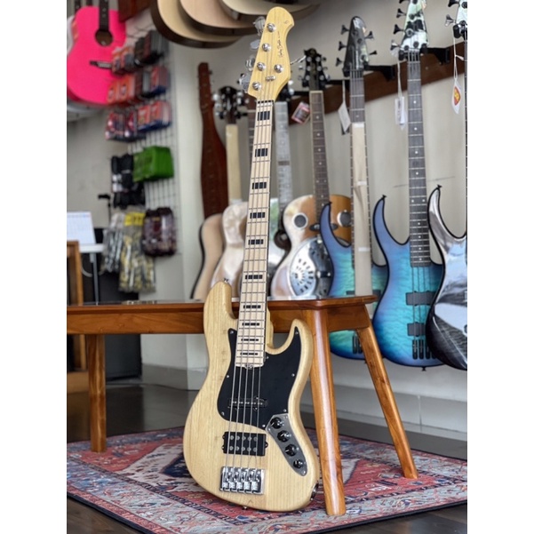 Gitar bass listrik harley benton model jazz bass 5 string natural wood
