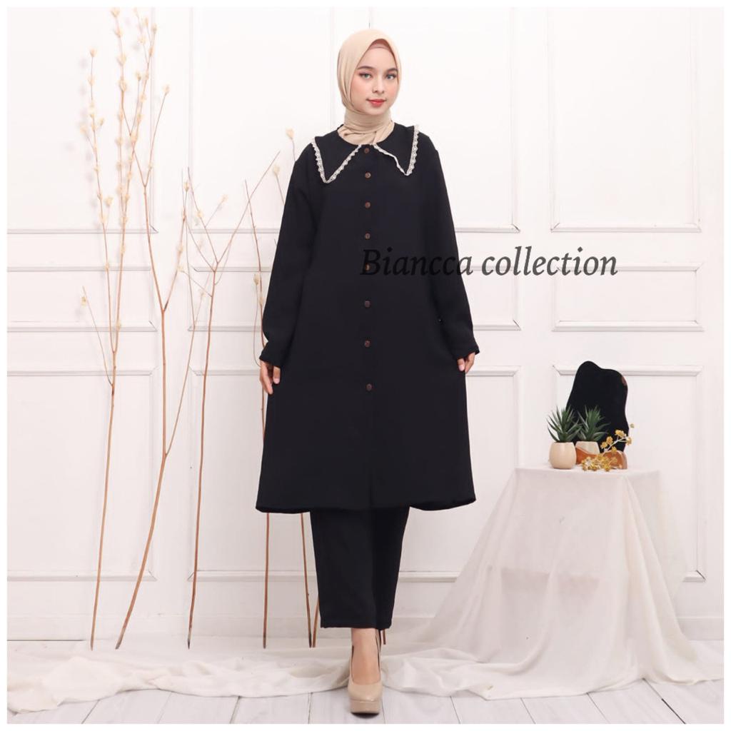 SETELAN CRINKLE JESSY SET  ONE SET SETELAN TUNIK SETCEL CRINKLE KERAH RENDA BUSUI MUSLIM