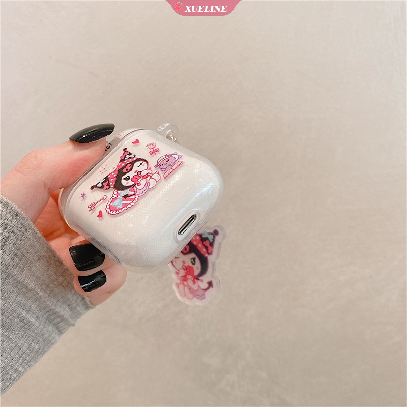 Cover Pelindung Bahan Silikon Motif Kartun Love Kuromi Untuk AirPods 1 2 Pro