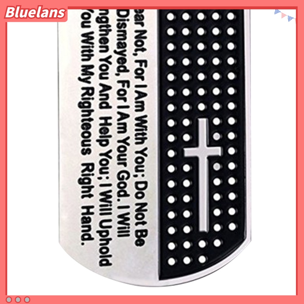 Bluelans Stainless Steel Dog Tag Cross Bible Verse Pendant Men Necklace Christian Jewelry