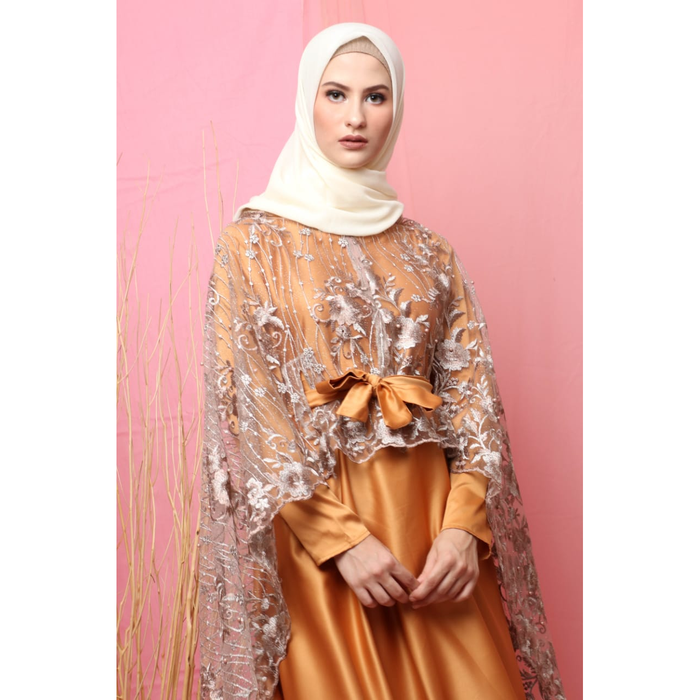 GAMIS PESTA NEW RANIA / GAMIS PESTA MEWAH TULLE BORDIR - Mocca Gold