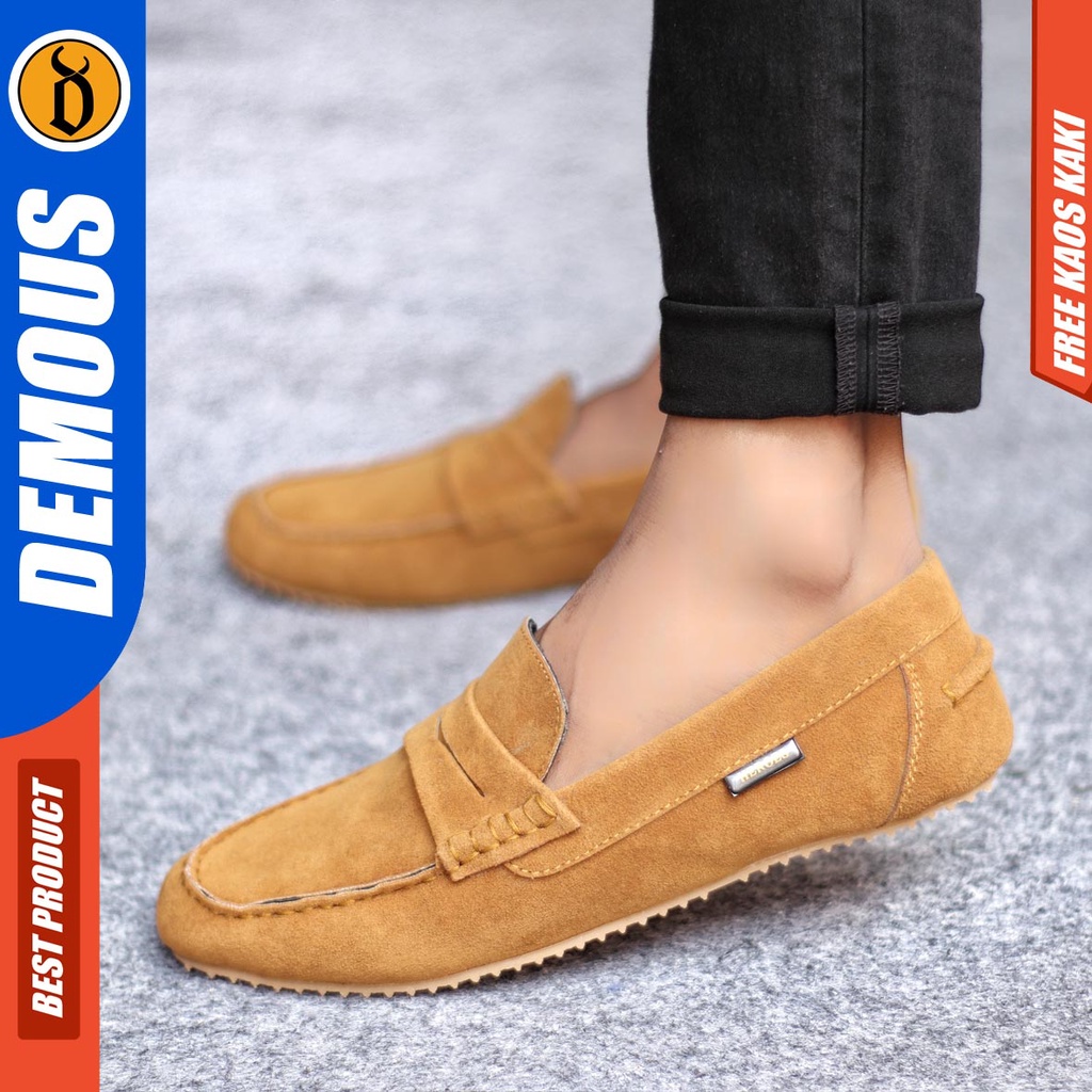 Demous Noah Sepatu Slip on Pria Santai Casual Formal Suede Kerja Kantor Kuliah Hitam