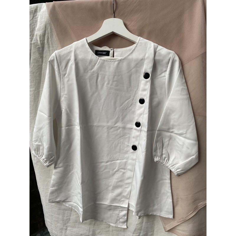 EUNJO Blouse Asymmetrical Blouse Korea Officewear Top A21-1962-white