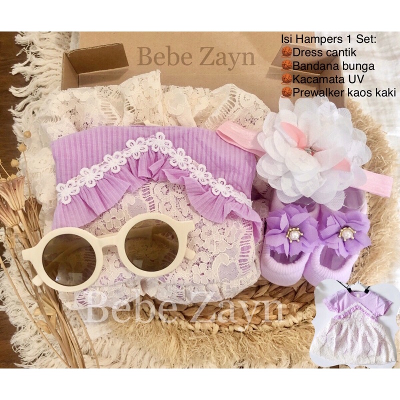 {BEBE ZAYN} Hampers baby/ hampers bayi/ baby gift/ kado bayi/ baby newborn/ Baby Girl/ Flowery Dress Set-Sweet Dream Purple
