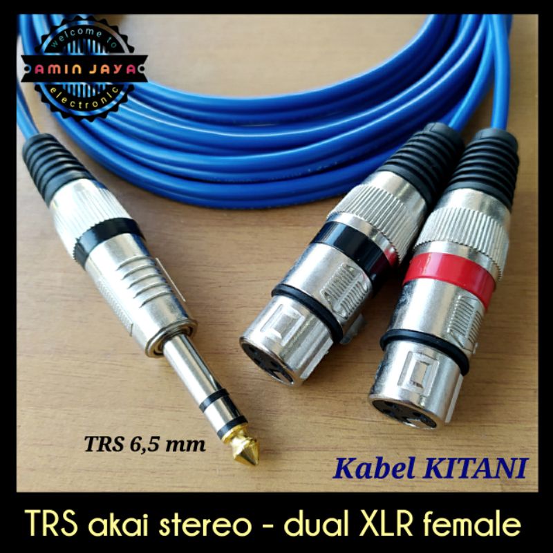 Kabel jack akai stereo to dual xlr female/jack akai TRS 6,5 mm to dual xlr female