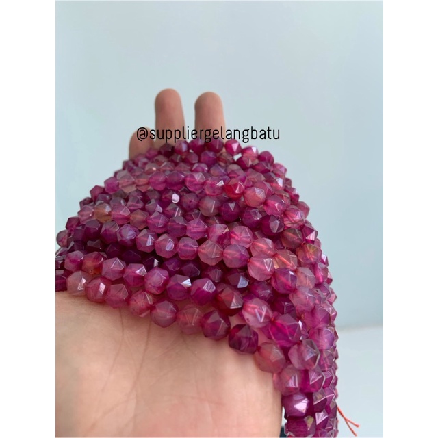 batu faceted hexagon Stone 8mm purple agate ungu bahan gelang kalung