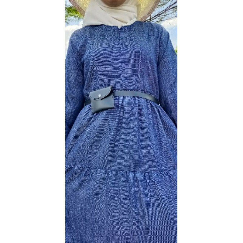 Long Dress Wanita / Party Dress FREE BELT DENIM DRESS Lebaran